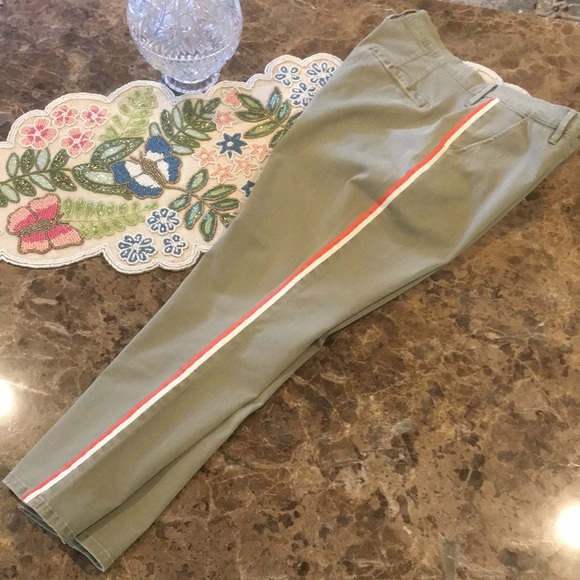 New FRAME Le Beau Duo Tape Cropped Chino Pants size 31 Olive Green - Picture 2 of 11